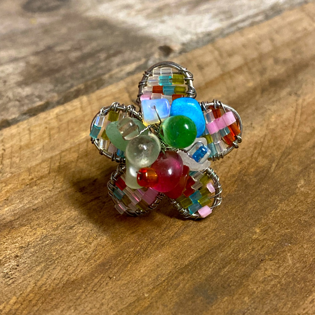 Beaded Adjustable Statement Flower Ring